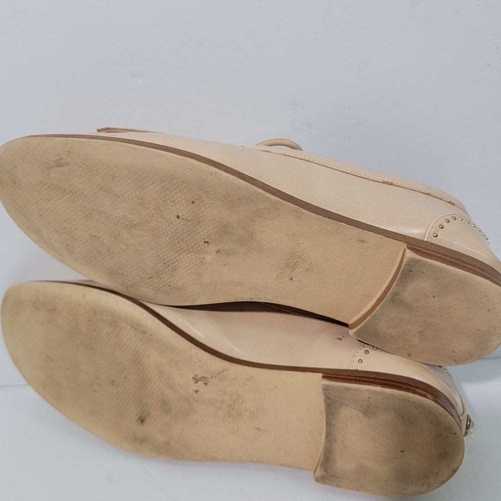 ZARA Women Ivory Patent Leather Kilty Slip-On Loafer Sz 37 Tie Details - Picture 7 of 10